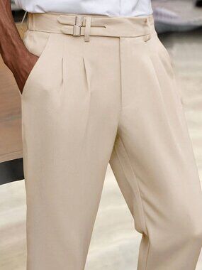 Beige Casual Men's Tapered Suit Dress Formal Pants